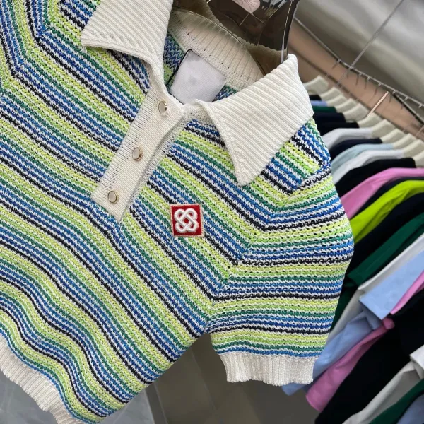 Design Knit Stripe Polo and Skirt Set Multicolor - 5