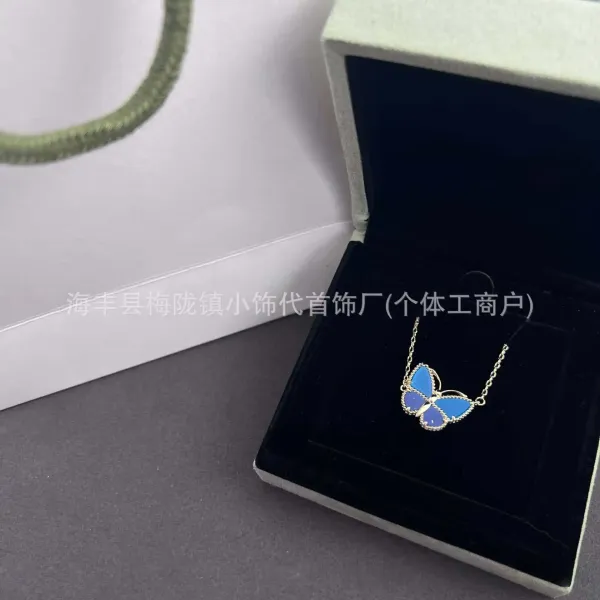 Design Butterfly Pendant Necklace Blue Enamel Gold-Tone Necklace Jewelry - 6