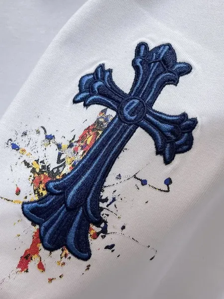 Chrome Hearts Pink Cross Embroidered Black T-Shirt - 3