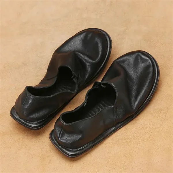 Design Slip-On Loafers Black Leather Casual Shoes - 1