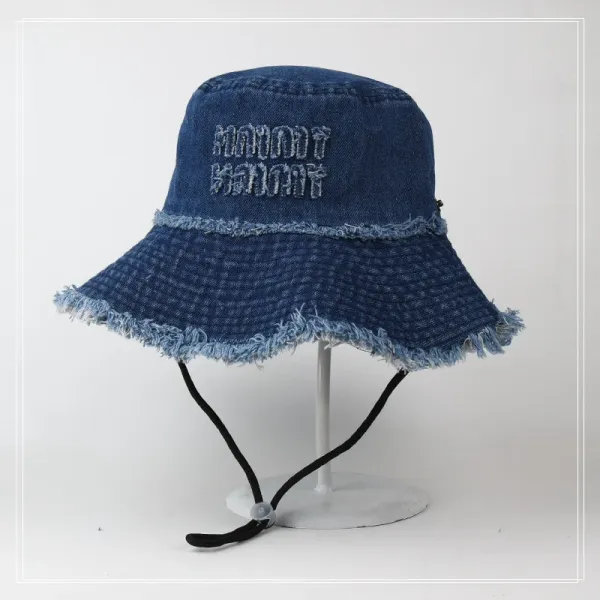 Design Distressed Denim Bucket Hat Black - 4