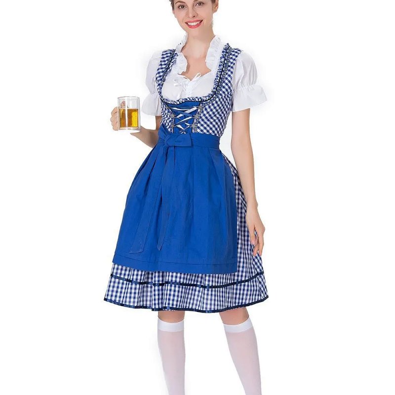 Traditional Bavarian Dirndl Dress Blue and White Gingham