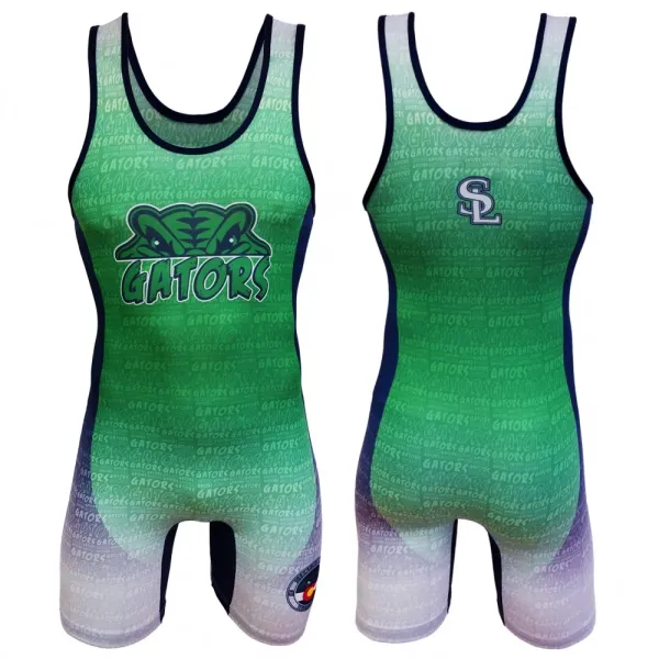 Design Gators Wrestling Singlet Green Gradient with All-Over 'GATORS' Print Activewear - 1