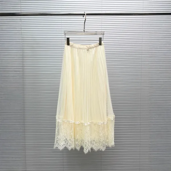 Chanel Pleated Tulle Lace Skirt Black - 4