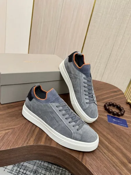 Design Santoni Brown Suede Knit-Neck Sneakers - 5