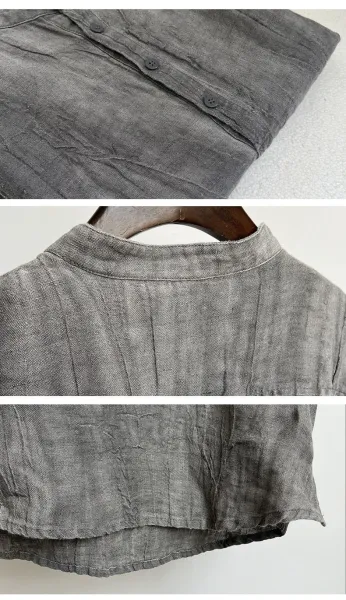 Design Henley Shirt Gray Linen-Blend Top - 10