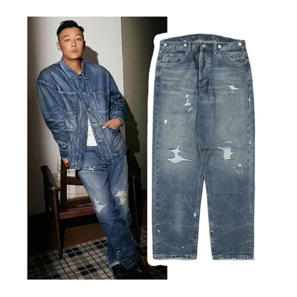 Design Paint-Splatter Washed Denim Jeans - 38