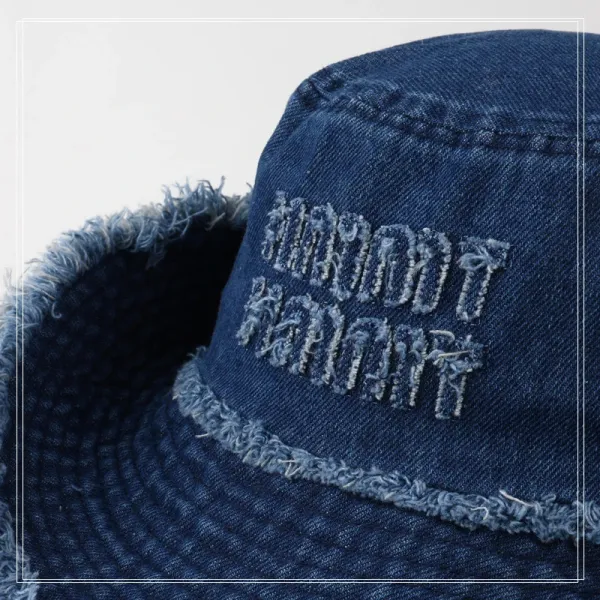Design Distressed Denim Bucket Hat Black - 5