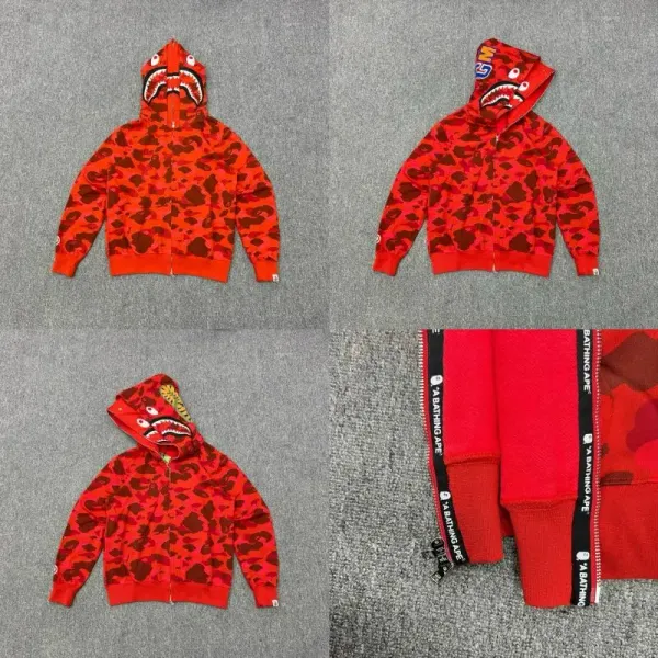 A Bathing Ape Shark Hoodie Red Camo Zip-Up Hoodie - 1