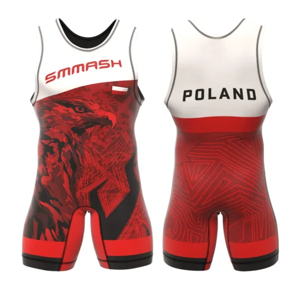 Design Smmash Poland Eagle Red / White Wrestling Singlet Activewear - 1