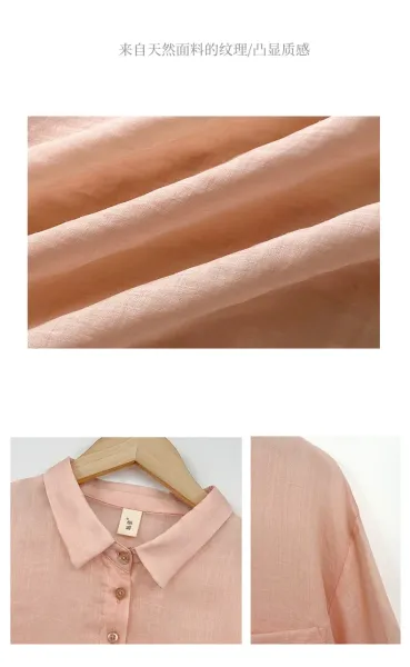 Design Linen Blend Button-Up Shirt Terracotta Tops Shirt - 4
