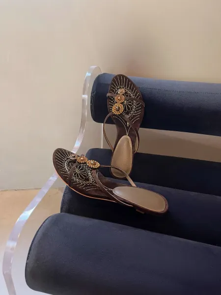Design Embellished Suede Thong Sandals in Dusty Gray - 11
