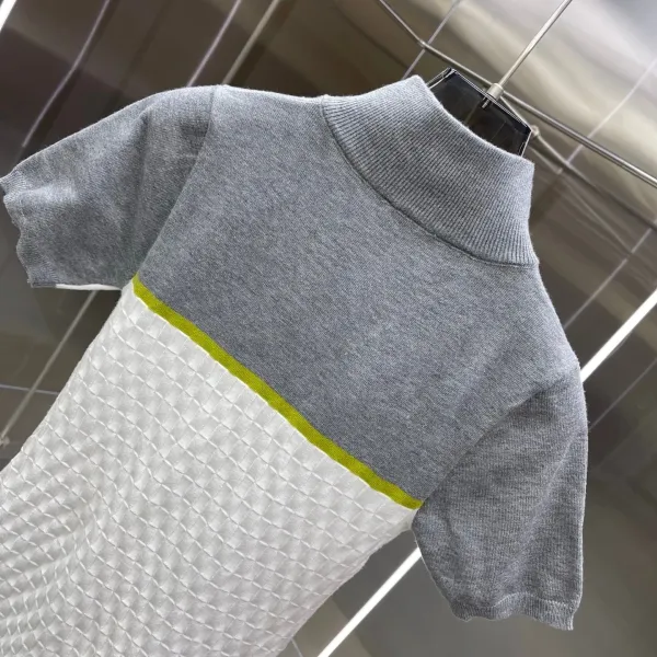 Design Teseolance Knit Dress with Half-Zip Collar in Gray, White, and Lime Green Dress - 9