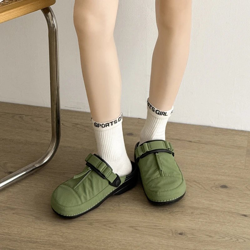 Design Clog-Style Mule in Army Green with Adjustable Strap Casual Shoes Slippers