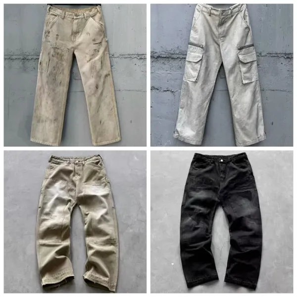 Design Cargo Pants Light Gray Washed Utility Pants - 3