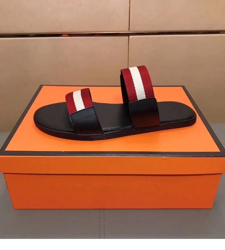 Design Bally Striped Webbing Slide Sandals Black Red White Slippers - 11