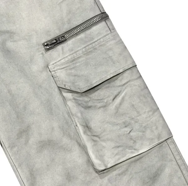 Design Cargo Pants Light Gray Washed Utility Pants - 42