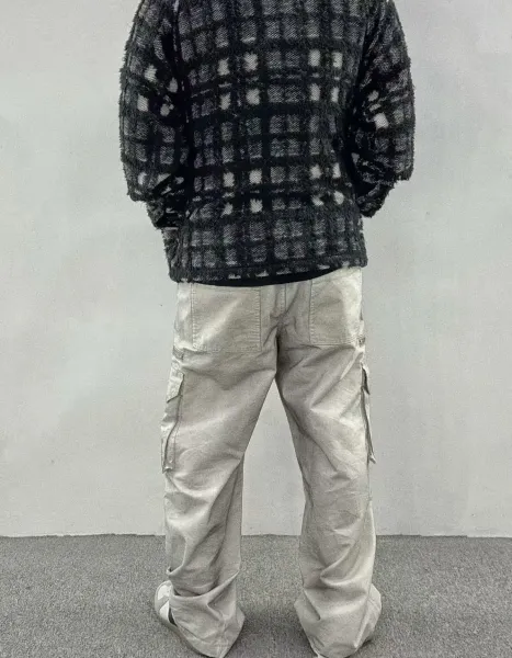 Design Cargo Pants Light Gray Washed Utility Pants - 51
