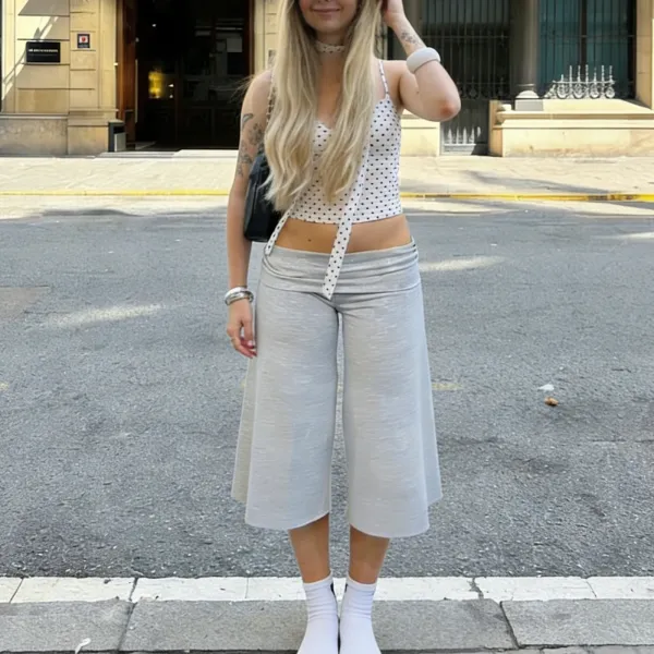 Design Wide-Leg Cropped Pants Pink - 8