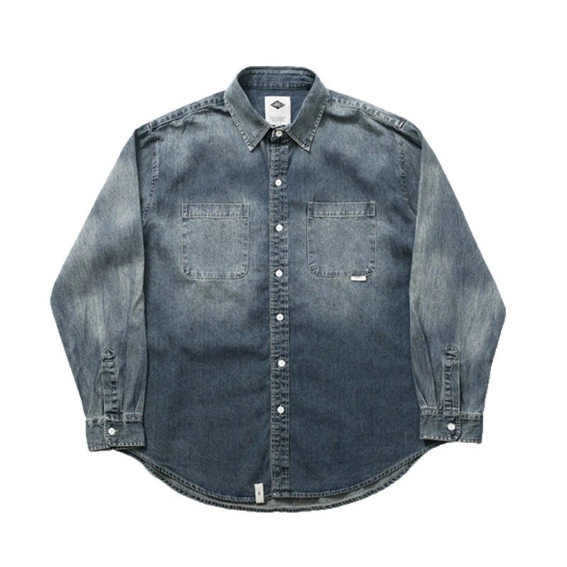 Denim Shirt Indigo Washed Workwear Style