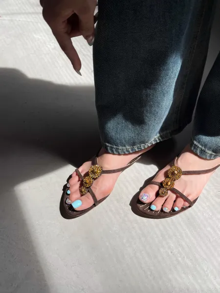 Design Embellished Suede Thong Sandals in Dusty Gray - 23