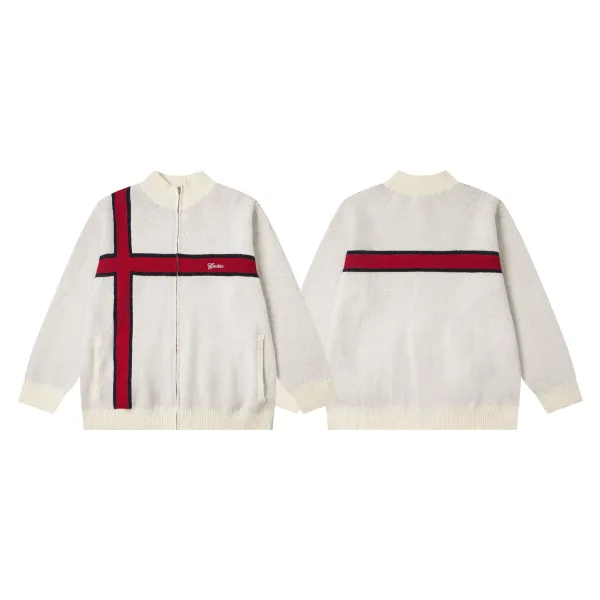 Corteiz Cross Stripe Knit Cardigan Beige Outerwear.cardigan - 1
