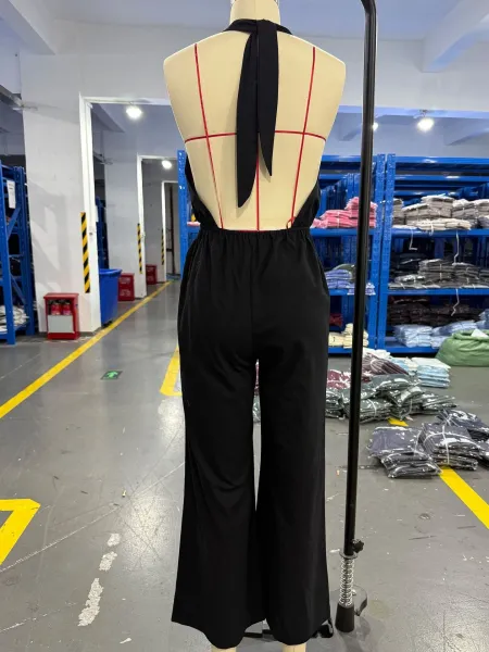Design Halter Neck Wide-Leg Jumpsuit Black Dress - 10