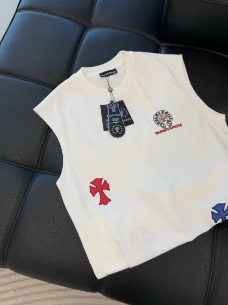 Chrome Hearts Cross Embroidered Sleeveless T-Shirt White Vest Top - 10