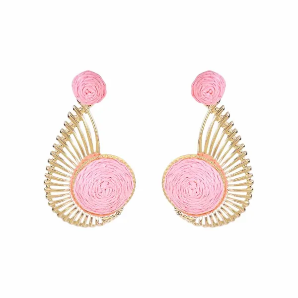 Design Handwoven Pink Raffia Sunburst Earrings Jewelry - 1