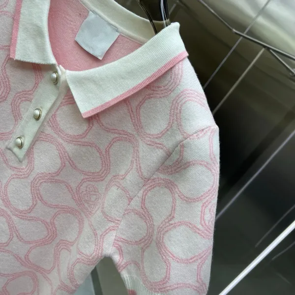 Design Knit Polo and Skirt Set Pink Geometric Pattern Two-Piece Set - 6