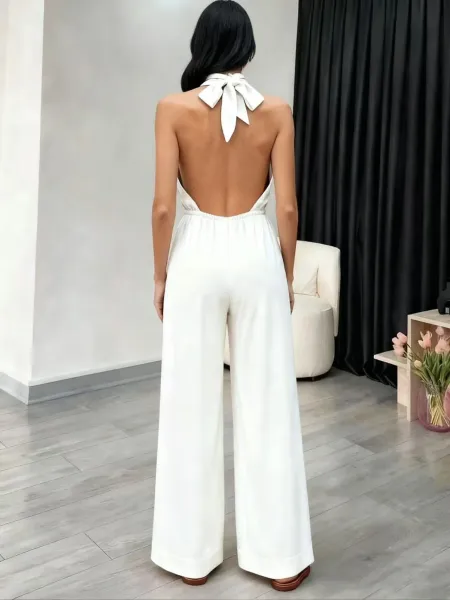 Design Halter Neck Wide-Leg Jumpsuit Black Dress - 13