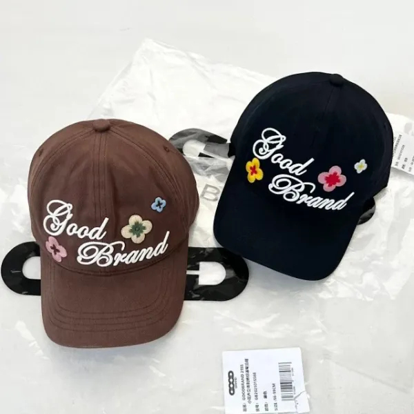 Good Brand Embroidered Floral Baseball Cap Brown - 16