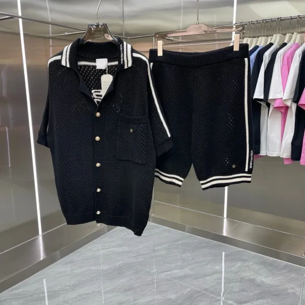 Design ASA LANCA Knit Set Black with White Stripe Sweater and Shorts Sets - 2