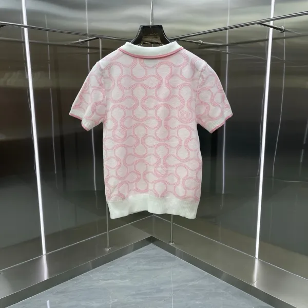 Design Knit Polo and Skirt Set Pink Geometric Pattern Two-Piece Set - 7