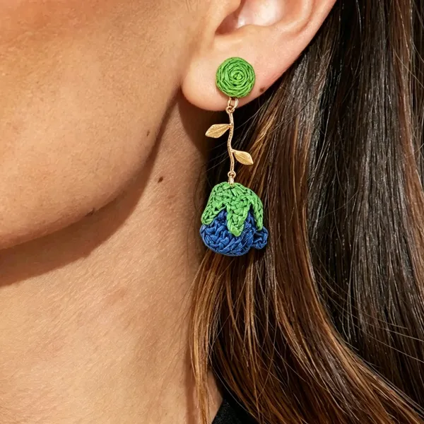 Design Pineapple Rose Earrings Yellow Green Jewelry - 9