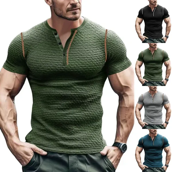 Design Henley T-Shirt Teal Textured - 4