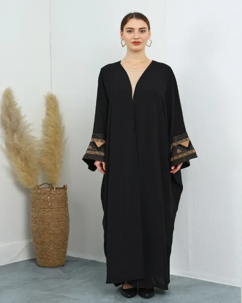 Design Abaya with Geometric Embroidery White Outerwear - 9