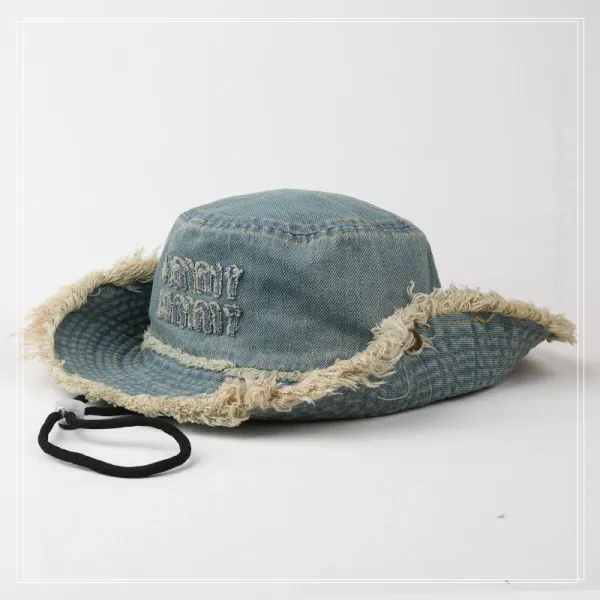 Design Distressed Denim Bucket Hat Black - 10