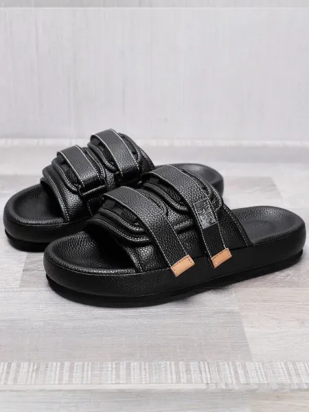 Design Slide Sandal White Leather Strap Slippers - 4