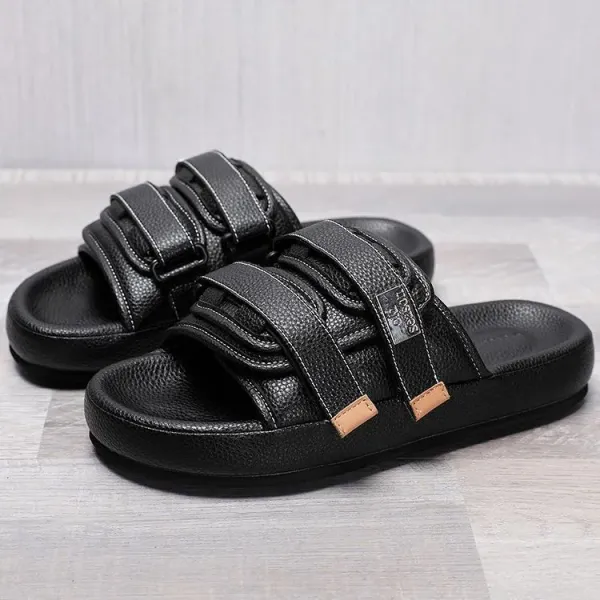 Design Slide Sandal White Leather Strap Slippers - 6