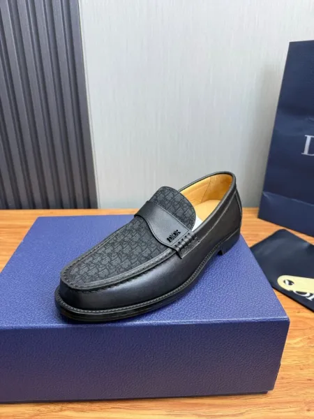 Dior Oblique Loafer Black Leather and Monogram Canvas Loafers - 6