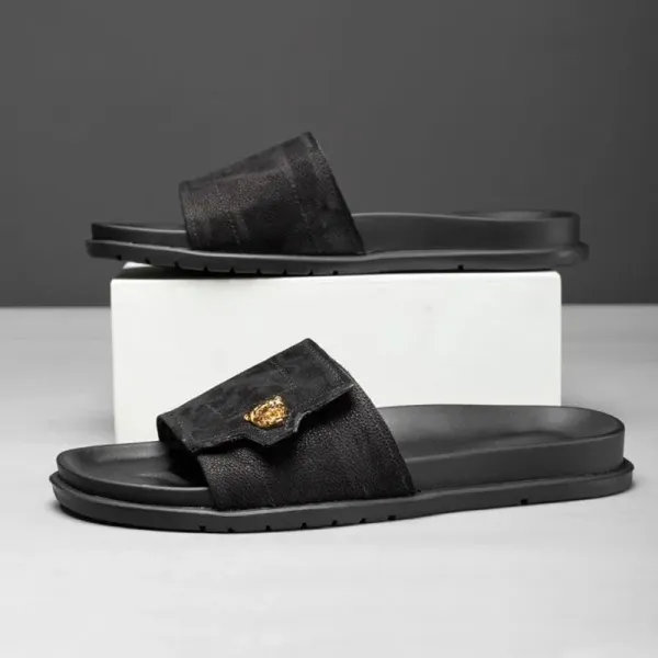 Versace Medusa Slide Black Leather Slippers - 3