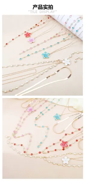 Design Layered Pearl Flower Pendant Necklace Gold Jewelry - 11