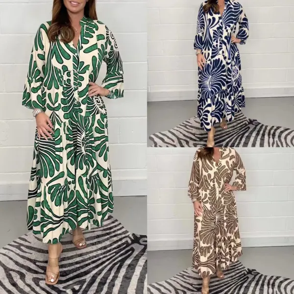 Design Tropical Leaf Print Shirt Dress in Cream and Green - 10