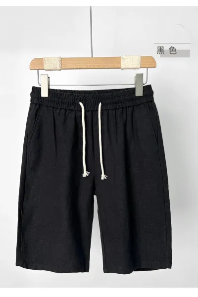 Design Drawstring Waist Linen-Blend Shorts Navy - 12