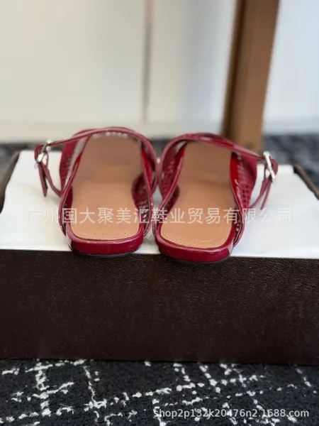 Design Mesh Mule with Patent Strap Black Shoes Slippers - 12