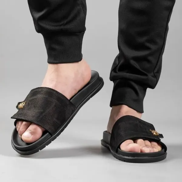 Versace Medusa Slide Black Leather Slippers - 6