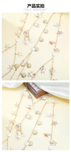 Design Seashell & Pearl Lariat Necklace Gold-Tone Jewelry - 14