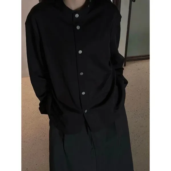 Design Black Mandarin Collar Shirt - 12