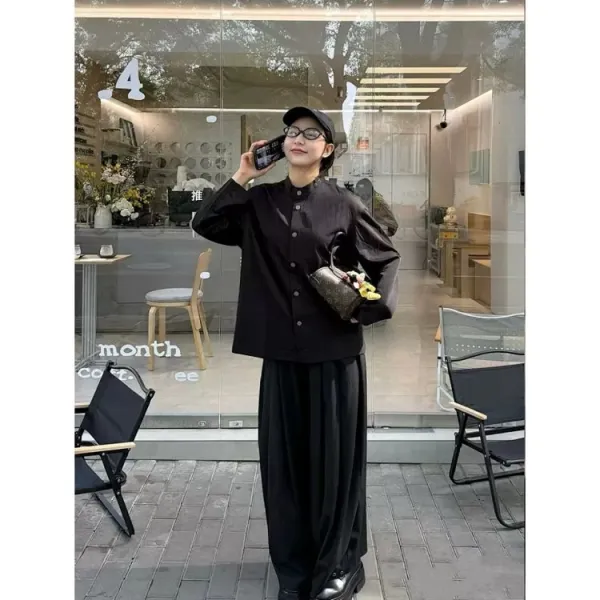 Design Black Mandarin Collar Shirt - 15